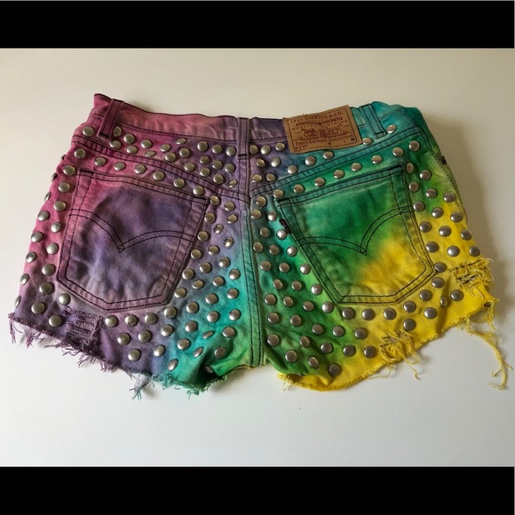 Rainbow cutoff festival studded shorts Levi 517 - Picture 3 of 3